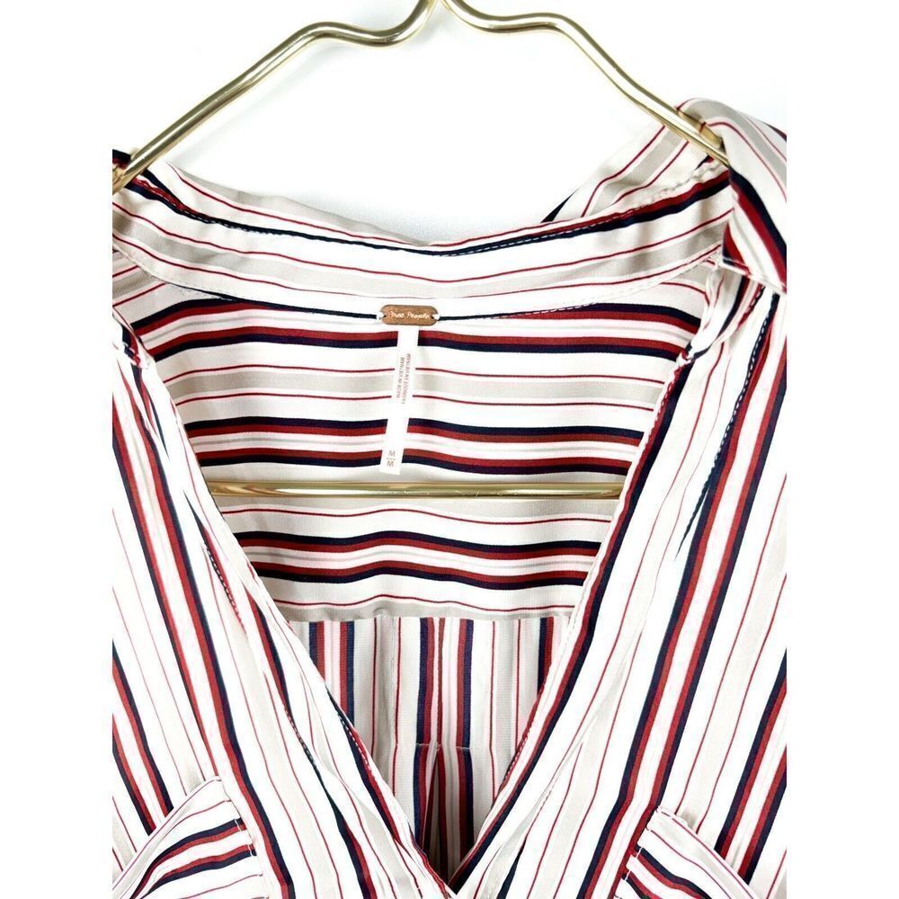 Free People Mad About You Red Striped Button Up Long Sleeve Blouse Sz M - Picture 4 of 6